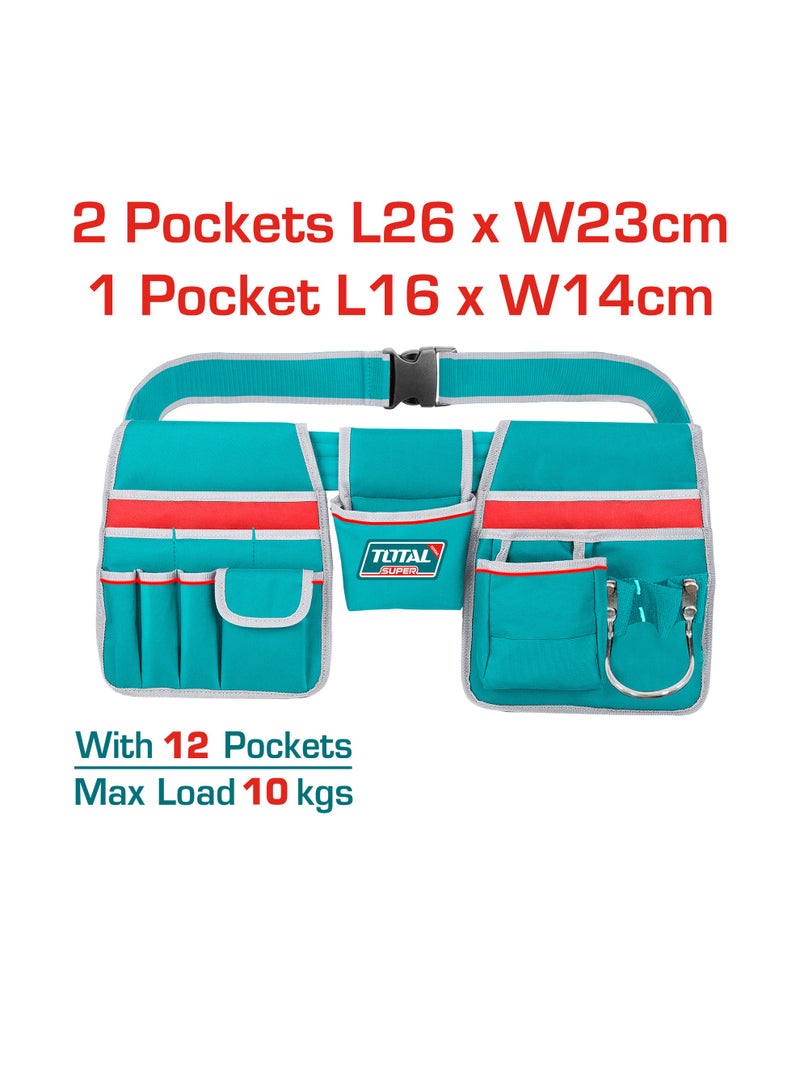 توتال طقم حقائب أدوات من توتال مكوّن من ٤ قطع، يشمل حقيبة أدوات بطول ١٦ بوصة، وحقيبة أدوات بعجلات بطول ٢٠ بوصة، وسترة أدوات، وحقيبة خصر للأدوات، مصنوع من قماش بوليستر أكسفورد عالي التحمل، باللونين الفيروزي والأحمر - Image 3